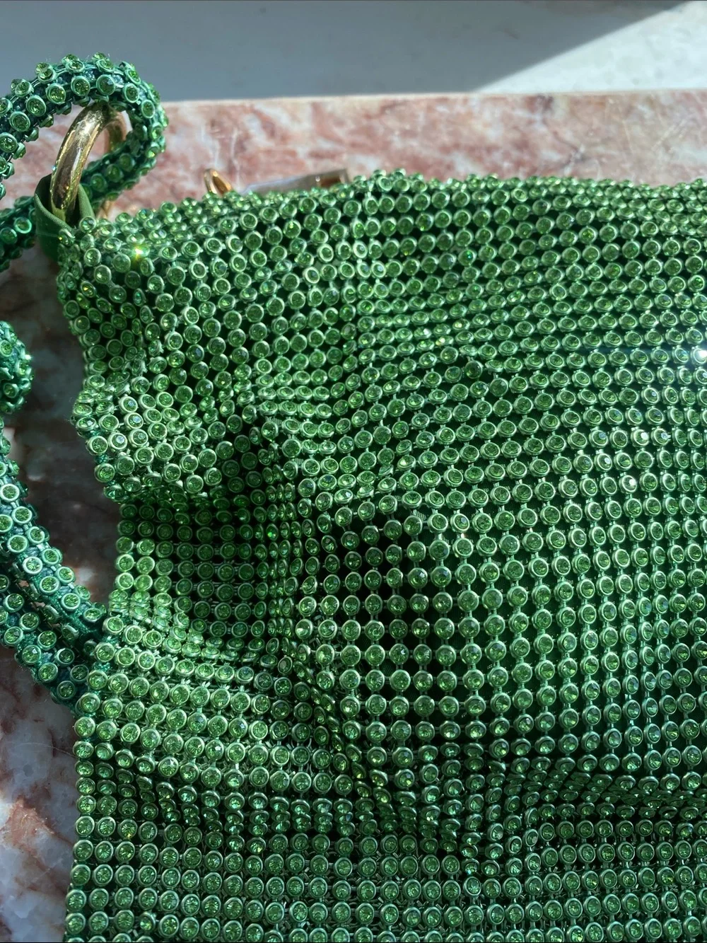 Green Rhinestone Crystal Mesh Shoulder Bag/ Y2K Evening Party Purse
